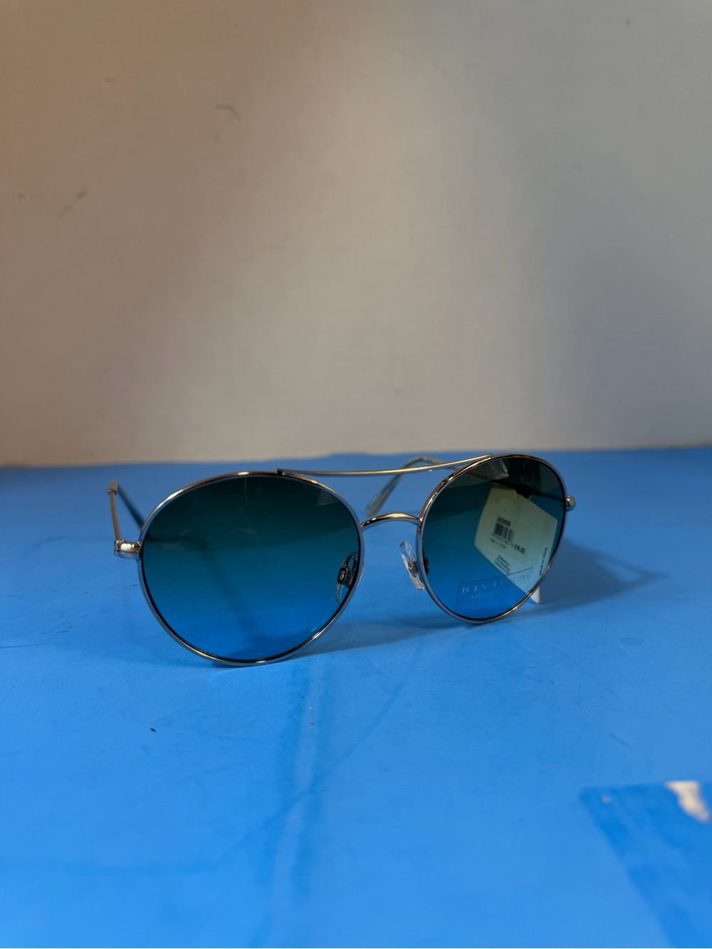 Round Metal Frame Sunglasses with Blue Gradient Lenses